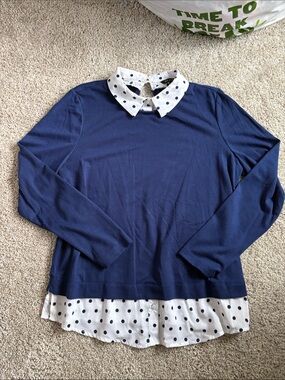 Zac & Rachel Navy Pullover with Polka Dot Collar